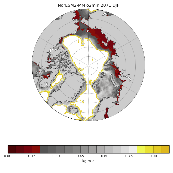Map of NorESM2-MM o2min 2071 DJF