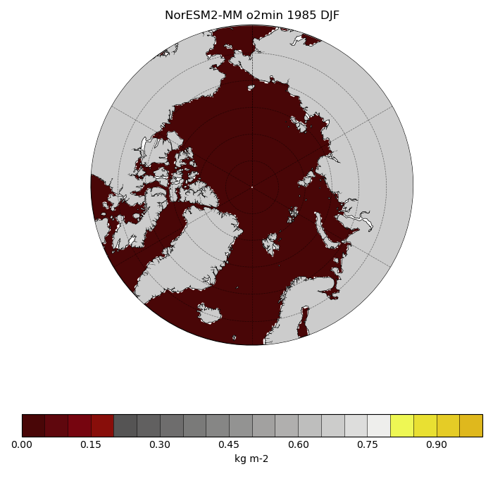 Map of NorESM2-MM o2min 1985 DJF