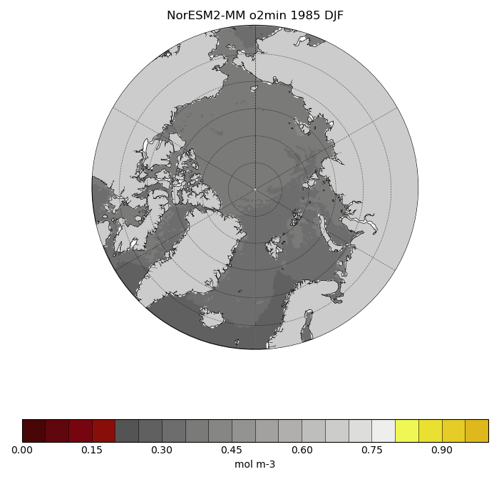 Map of NorESM2-MM o2min 1985 DJF
