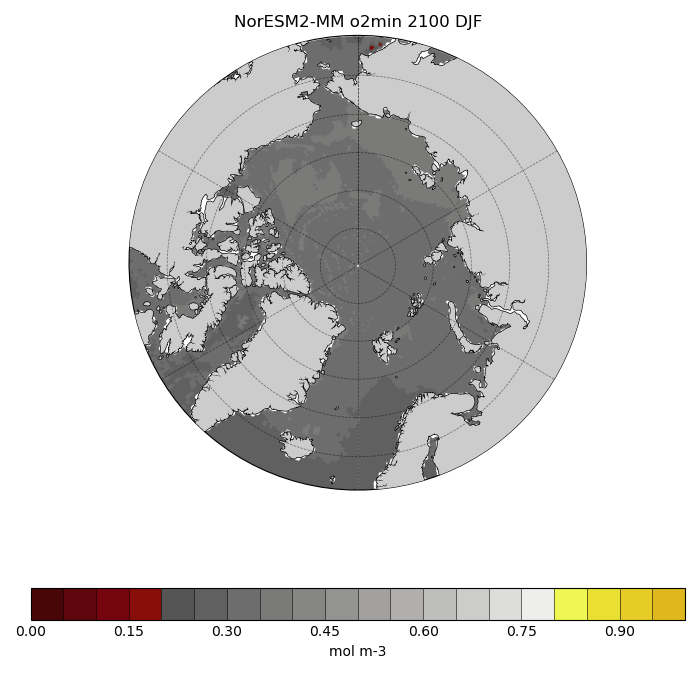 Map of NorESM2-MM o2min 2100 DJF