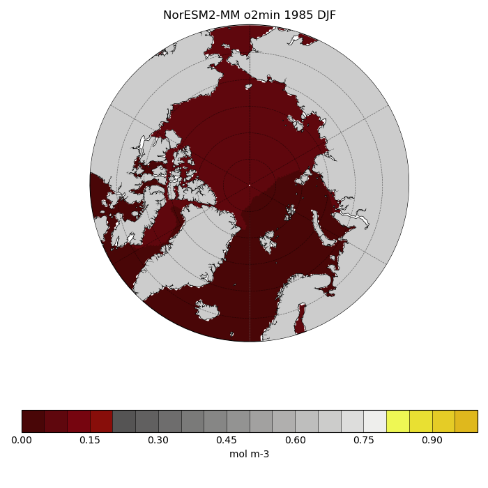 Map of NorESM2-MM o2min 1985 DJF
